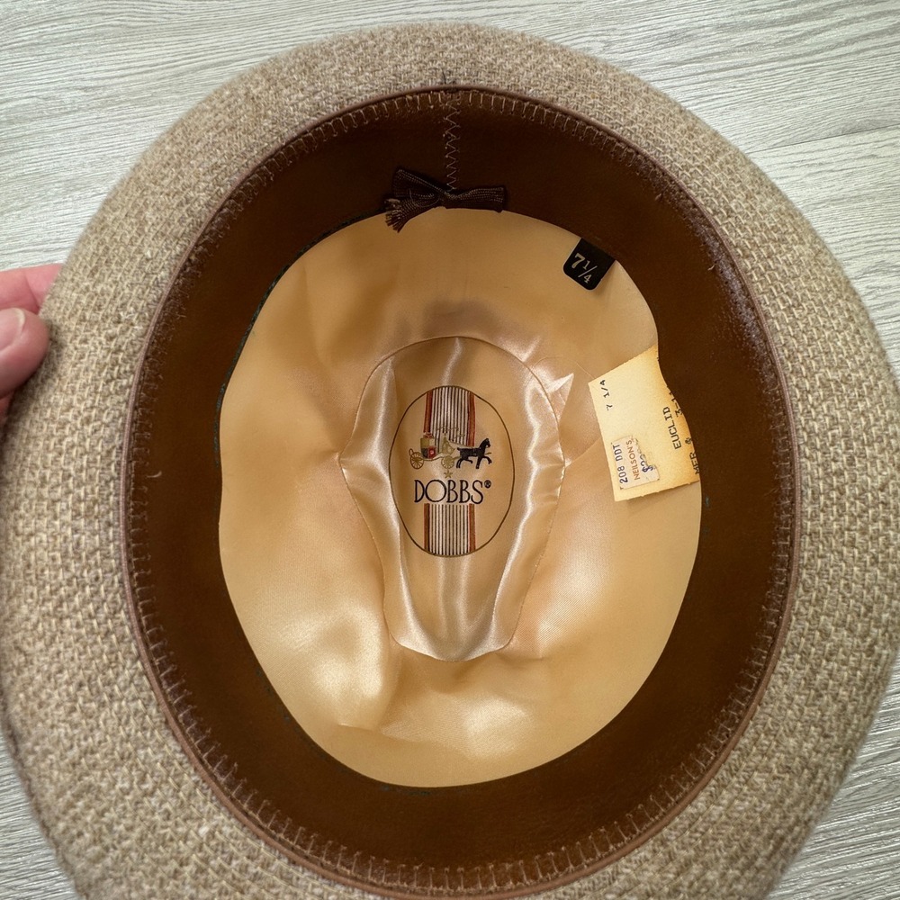 Dobbs‎ Euclid Men's Fedora Hat Size 7 1/4 Brown Herringbone Wool Blend - Picture 5 of 6
